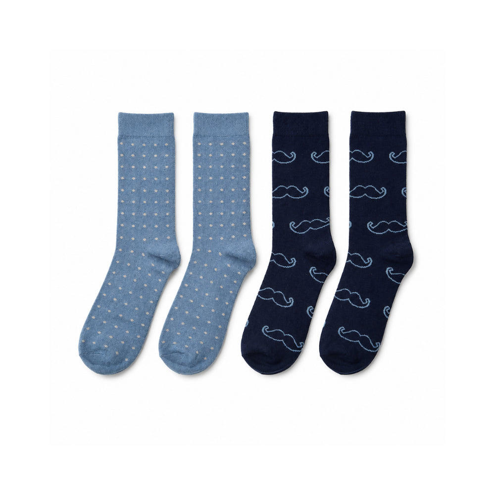 K&Co. Mens 2 Pack Wool Rich Socks (One Size) - MOUSTACHE